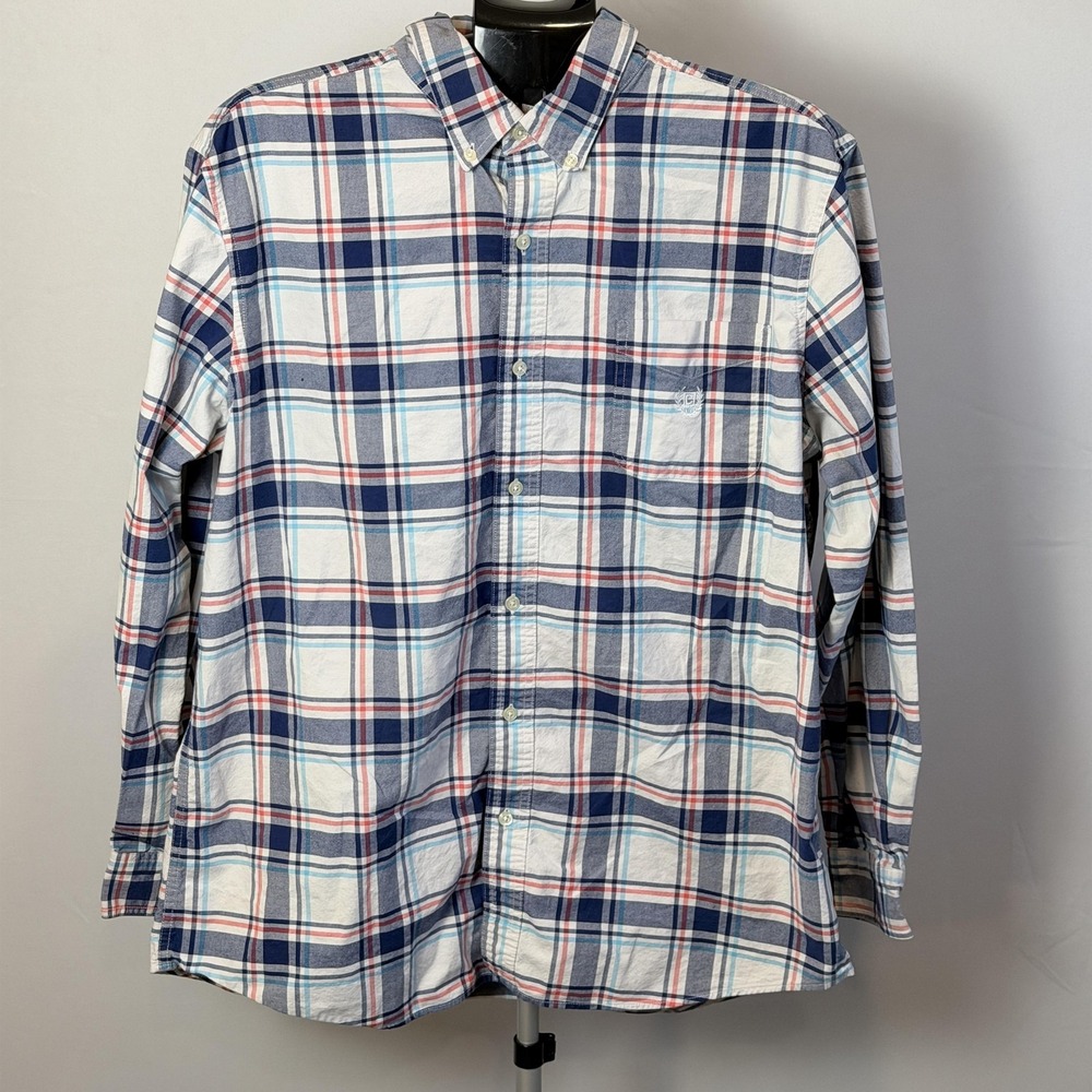 Chaps Shirt Mens XL Blue Plaid‎ Stretch Oxford Button Down Long Sleeve Casual
